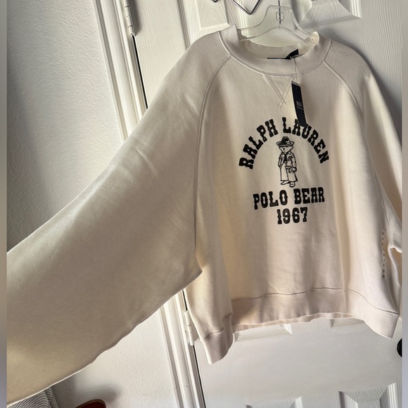 Polo Ralph Lauren Womens Polo Bear Oversized Fleece Crew Neck - White XL - Picture 5 of 13